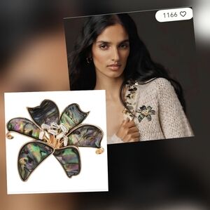 NWOT Elegant Natural Abalone Shell Flower Brooch Ocean Sea Floral